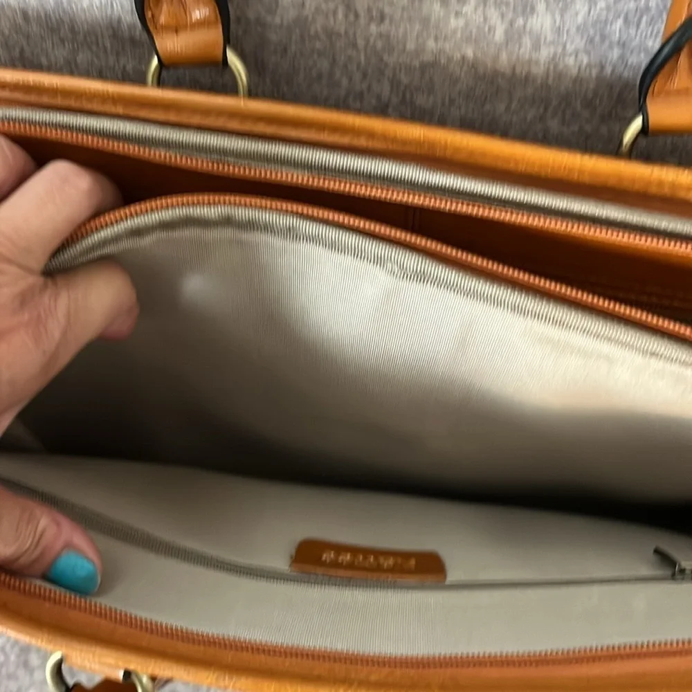 All leather laptop briefcase large shoulder strap and pockets new